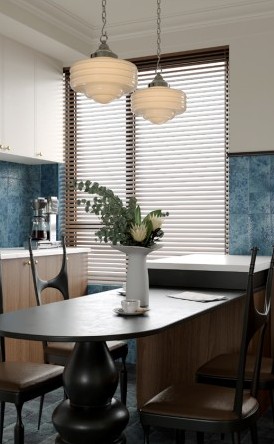 Stone-look ceramic mosaic interior application in a dining space